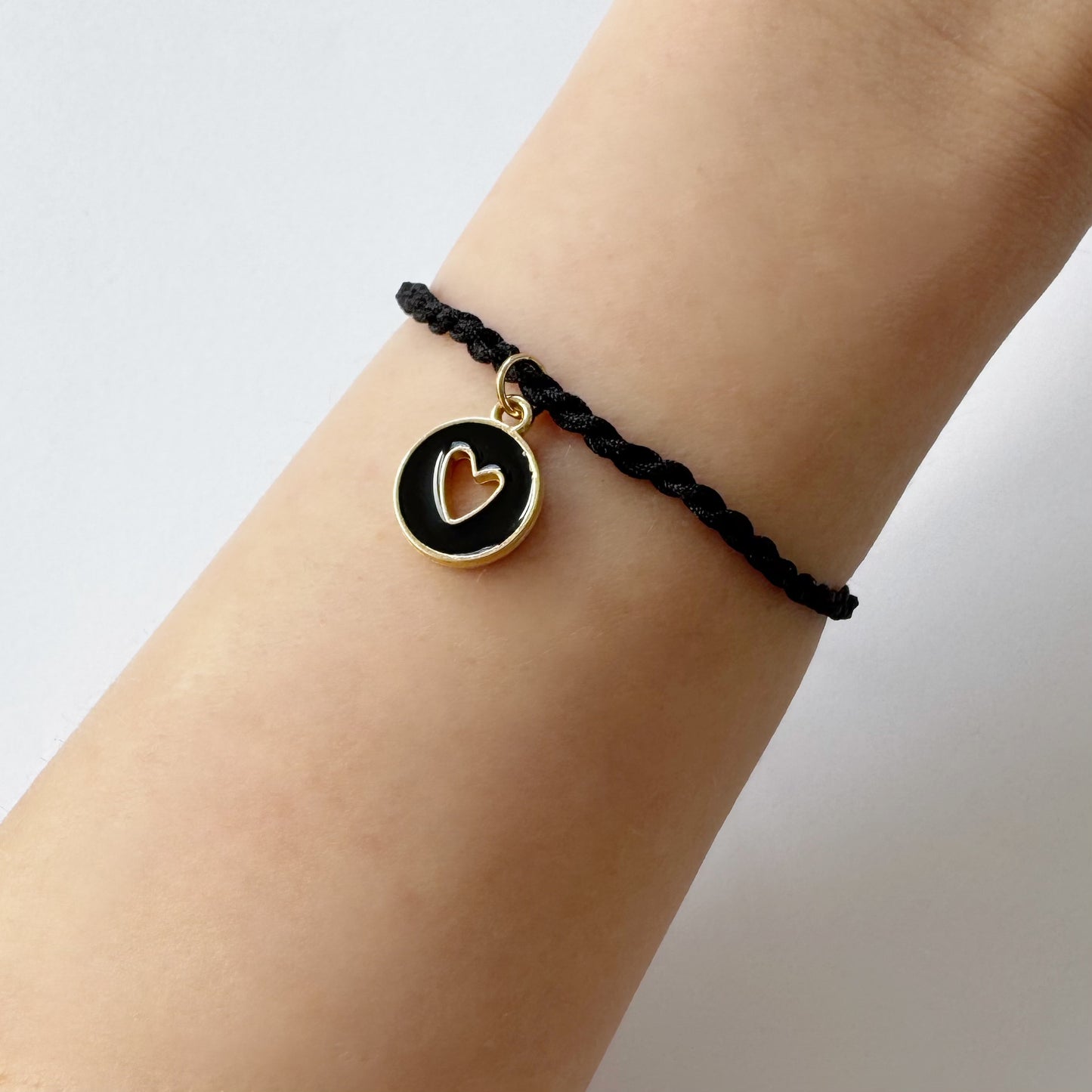 Rope Bracelet with Enamel Heart Charm