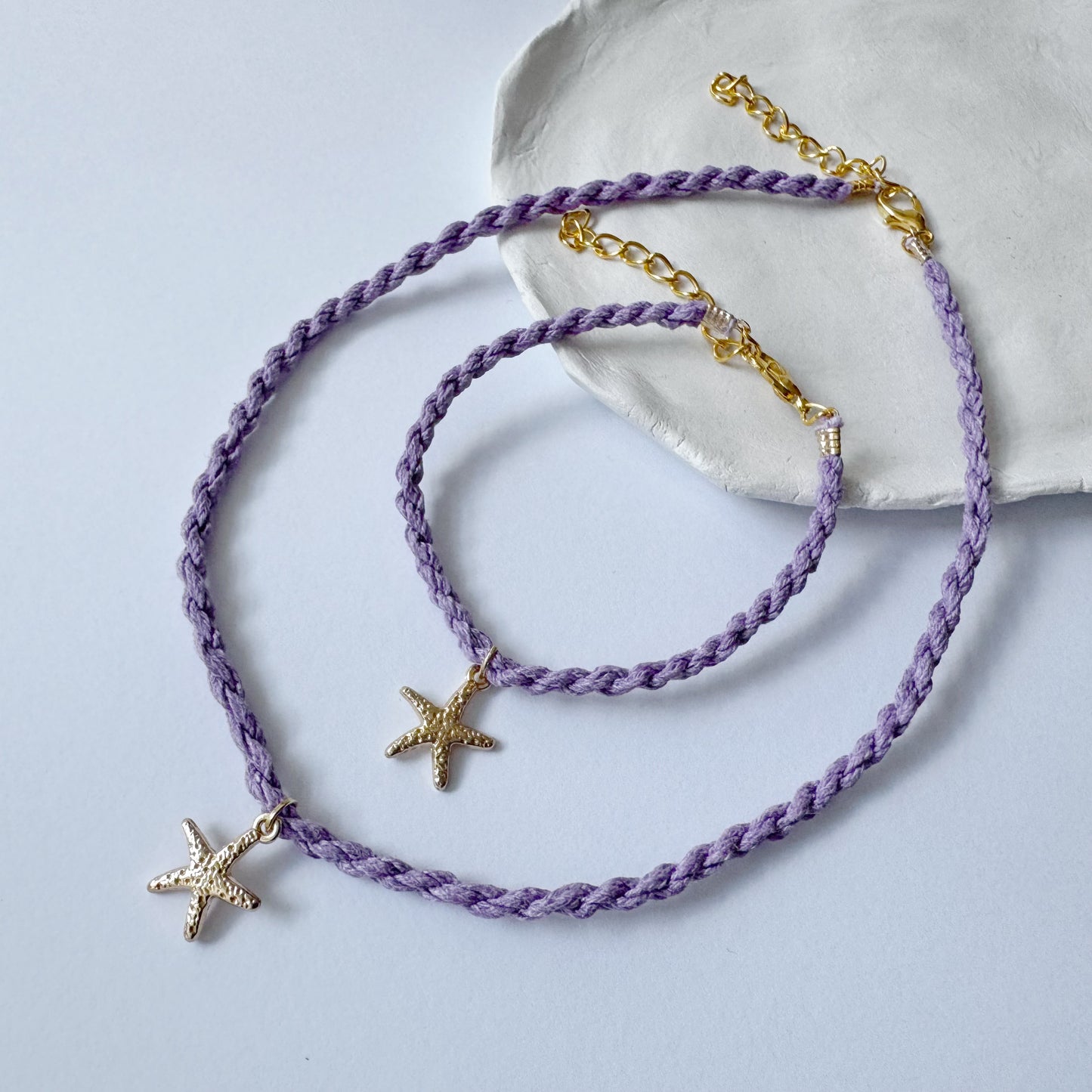 Rope Bracelet & Necklace Set with Starfish Charm
