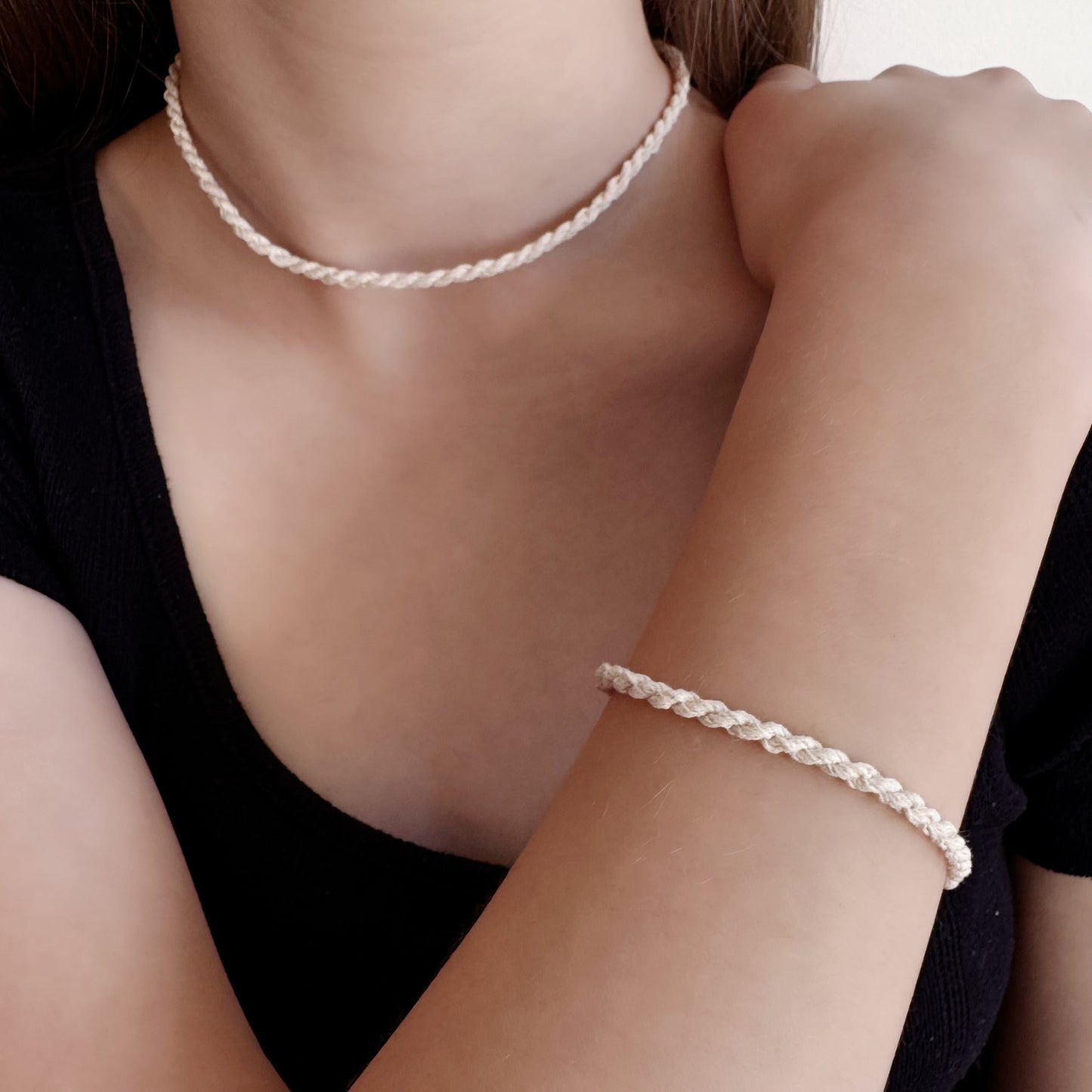 Rope Minimalistic Bracelet and Necklace Set