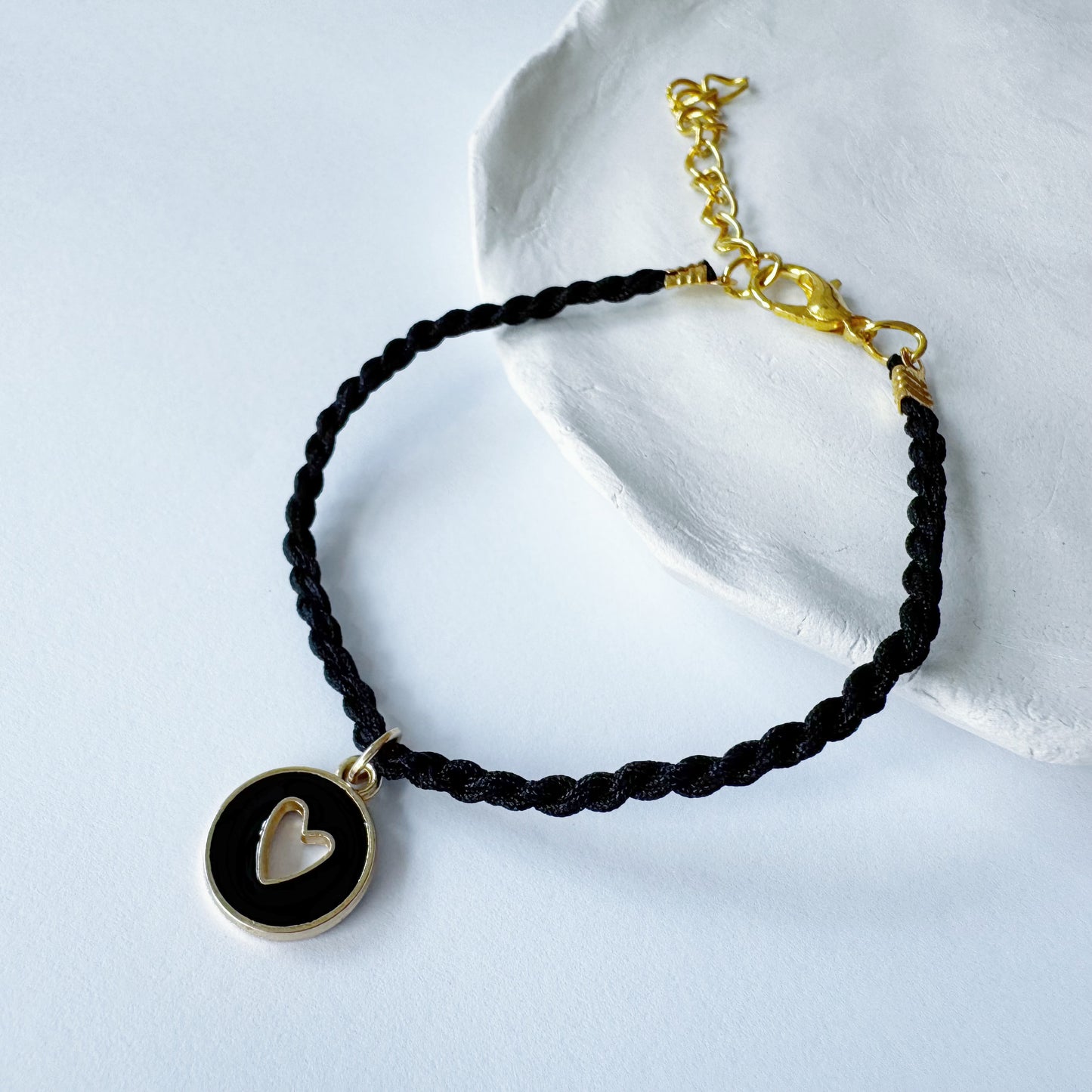 Rope Bracelet with Enamel Heart Charm