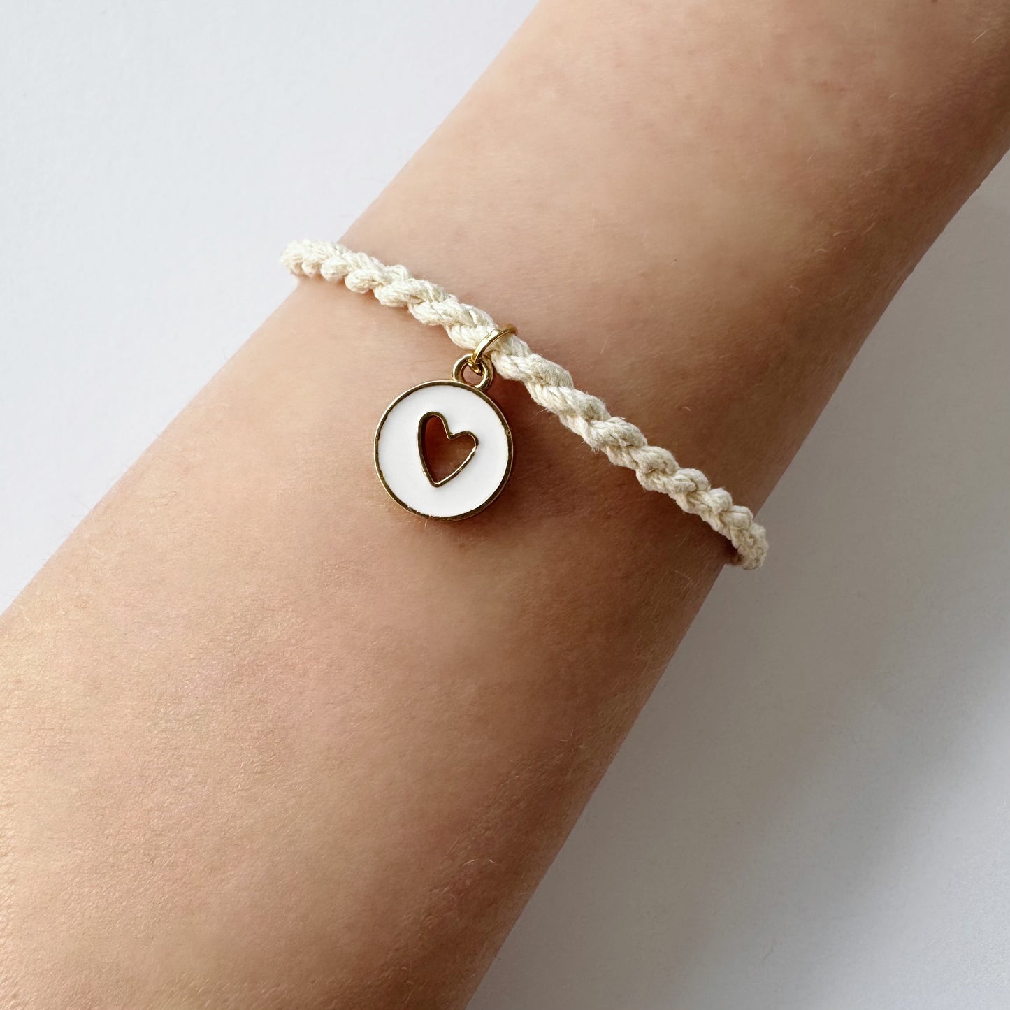 Rope Bracelet with Enamel Heart Charm