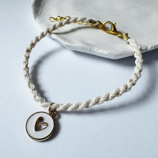 Rope Bracelet with Enamel Heart Charm