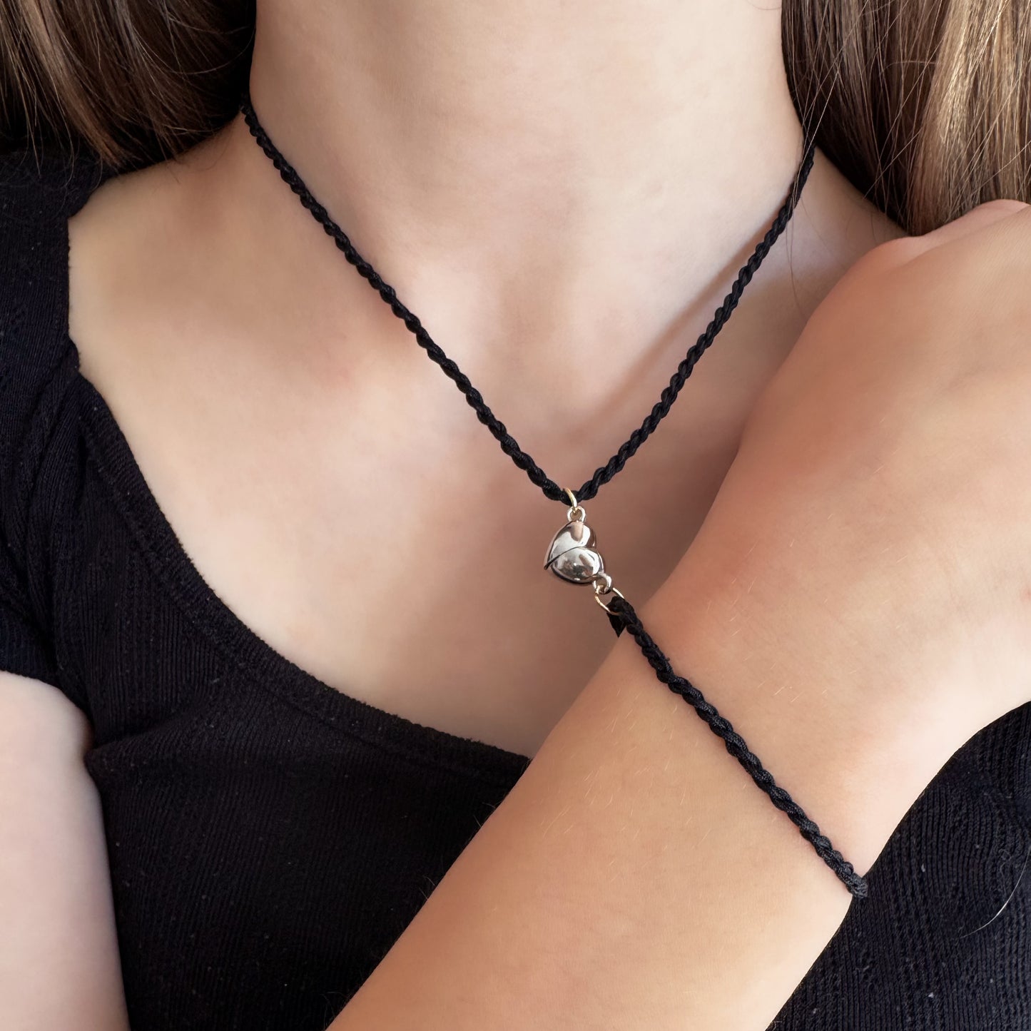 Magnetic Heart Rope Bracelet & Necklace Set