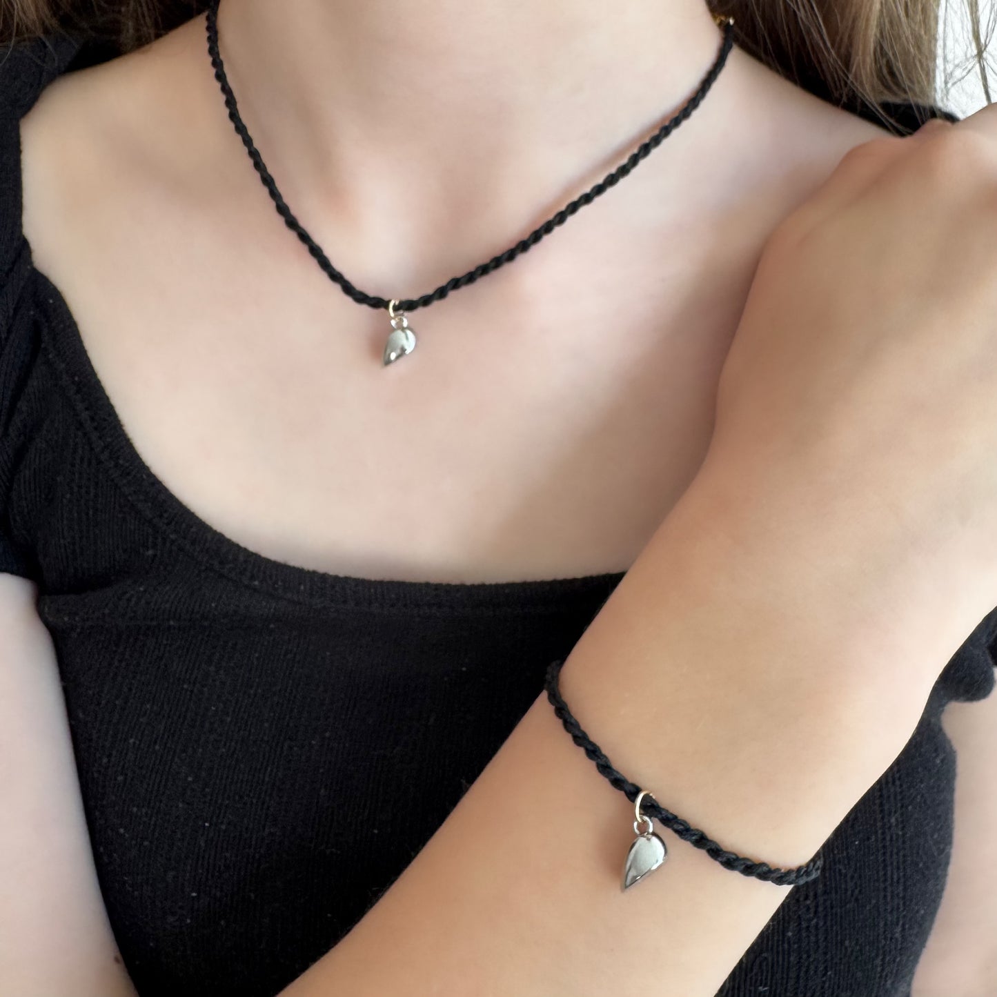 Magnetic Heart Rope Bracelet & Necklace Set